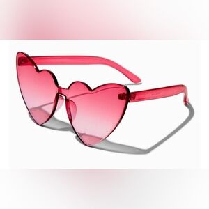 NWT/ Bright Pink Heart Shaped Rimless Sunglasses